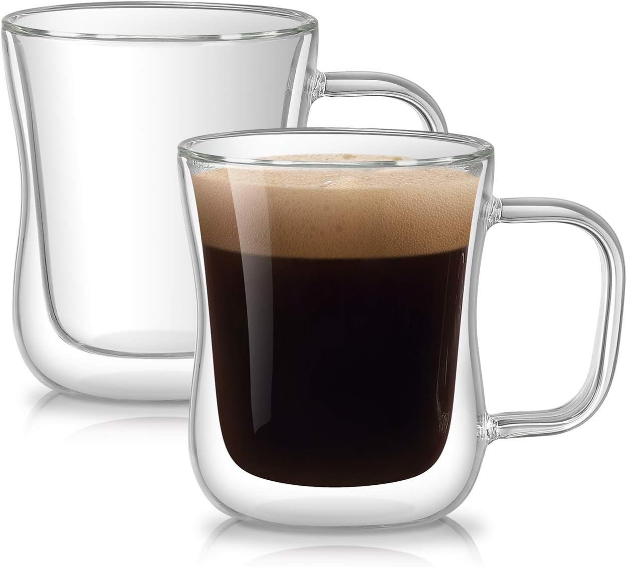 PunPun Clear Glass Mugs 2Sets, Insulated Double Wall