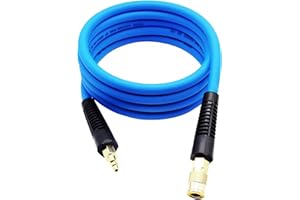 YOTOO Hybrid Lead-in Air Hose 3/8-Inch by 10-Feet 300 PSI Heavy Duty, Lightweight, Kink Resistant, All-Weather Flexibility with 1/4-Inch Brass Male Fittings, Bend Restrictors, Blue