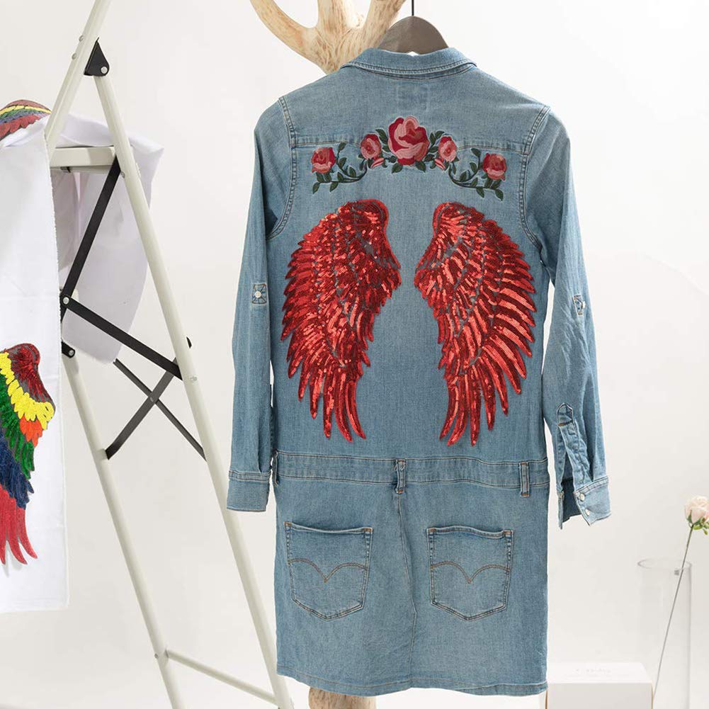 LoveInUSA 7 PCS Sequins Angel Wings Iron On Patch DIY Embroidered Applique Bling Wings for Jackets Cloth Decoration Valentine\'s Day Gifts