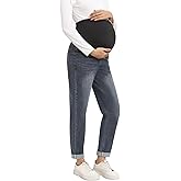 Yornobly Women's Maternity Boyfriend Jeans Over Belly Stretch Denim Pregnancy Trendy Pants