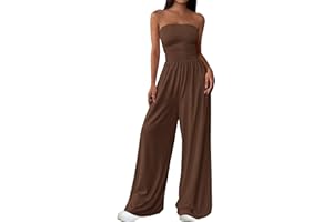 PRETTYGARDEN Womens Trendy Strapless Rompers 2026 Ruched Tube Top Wide Leg One Piece Jumpsuits Beach Vacation Summer Outfits