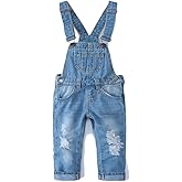 KIDSCOOL SPACE Little Girl Boy Jean Overalls,Toddler Ripped Denim Overall Pants