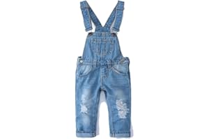 KIDSCOOL SPACE Little Girl Boy Jean Overalls,Toddler Ripped Denim Overall Pants