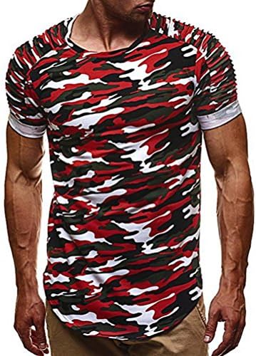 Kstare Men's Camouflage Casual Top Slim Short-Sleeved Shirt Blouse (L3, Red)