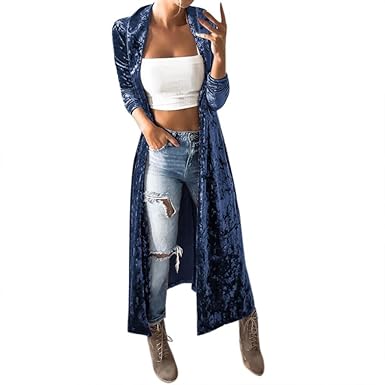 Kolylong® Strickjacke Damen Frauen Elegant SAMT Lang Strickjacke Mode Frühling Cardigan Langarmshirt Vintage Oversize Mantel 