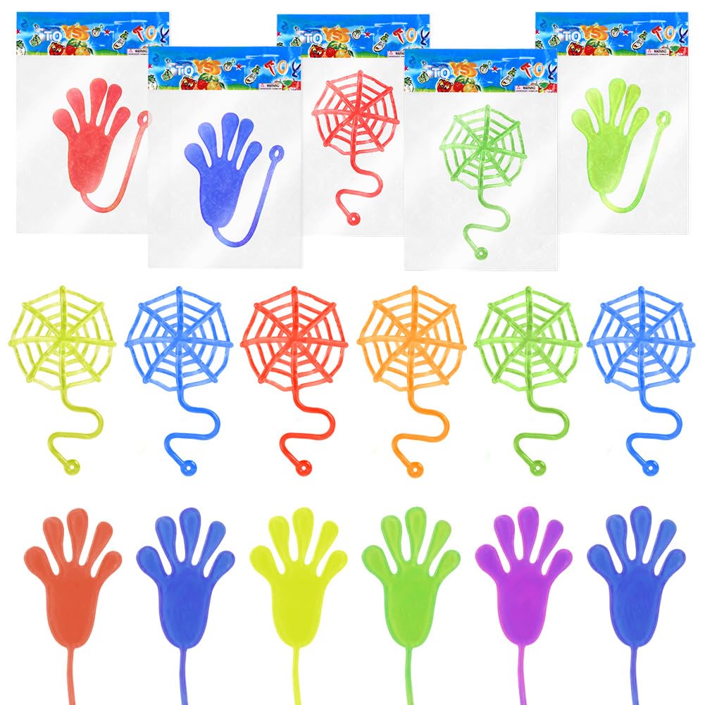 Ainiv 30Pcs Novelty Sticky Stretchy Toys Set, 15PCS Sticky Spider Web + 15PCS Sticky Hands, Stretchy Sticky Wall Climbers Window Crawler Toys Party Bag Fillers for Party Favor Home Kids Gift