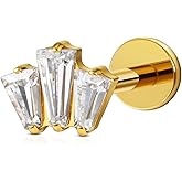 FINE4U 1PC 16G Gold Cartilage Earring 6mm 8mm - ASTM F136 Titanium Piercing Jewelry for Tragus, Helix Conch, Internally Threaded