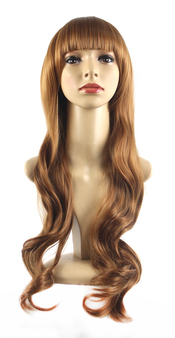 Xiaoyu Flat Bangs Natural Synthetic Long Wigs Curly Wigs - Blonde by Xiaoyu