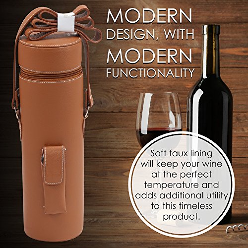 Luxury Wine Tote Travel Bag/Genuine Leather Bottle Wine Bag Carrier/Easy to Carry Shoulder Strap/Corkscrew Included/Great Gift