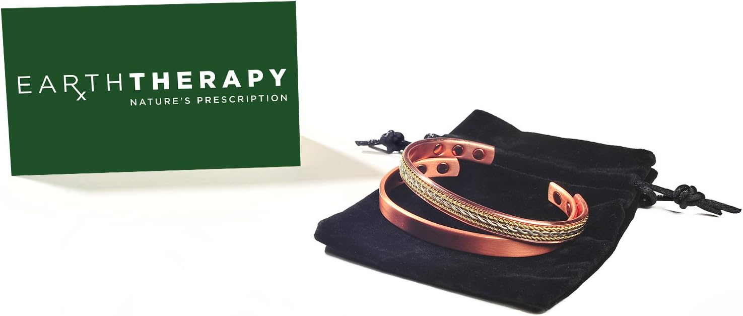 Earth Therapy, The Original Pure Copper Magnetic Healing Bracelets - Adjustable - For Women - Elegant Jewelry Gift Set of 2 in Velvet Pouch: Health & Personal Care