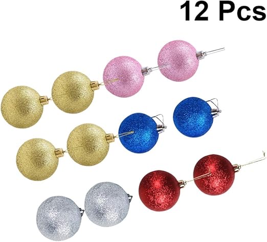 Amazon Com Supvox 12pcs Christmas Ball Ornaments Glitter Xmas Tree Hanging Balls Christmas Tree Baubles For Holiday Wedding Party Decor Home Kitchen