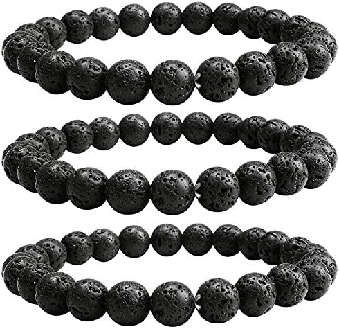 Casoty Black Lava Rock Bracelet Elastic Meditation Volcano Beads Stone Gemstones Lucky Prayer Healing Yoga Bracelets, Options Pack of 1-4