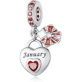 Aurevella 925 Sterling Silver Heart Birthstone Charms for Bracelets and Necklaces Happy Birthday Christmas Women&Mom Jewelry Gifts