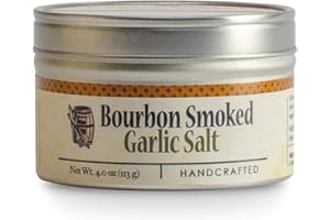 BOURBON BARREL FOODS Garlic Salt - Handcrafted Bourbon Smoked Salt Blended with Garlic - 4 Ounce Tin