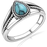 HolaJune Boho Turquoise Ring for Women Sterling Silver Western Style Statement Ring Bohemian Jewelry Gifts