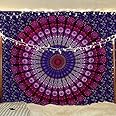 Jaipur Handloom Large Purple Pink Peacock Mandala Tapestry Mandala Throw, Bohemian Tapestry, Purple Tapestry, Mandala Bedspread, Tapestry Throw, Picnic Blanket