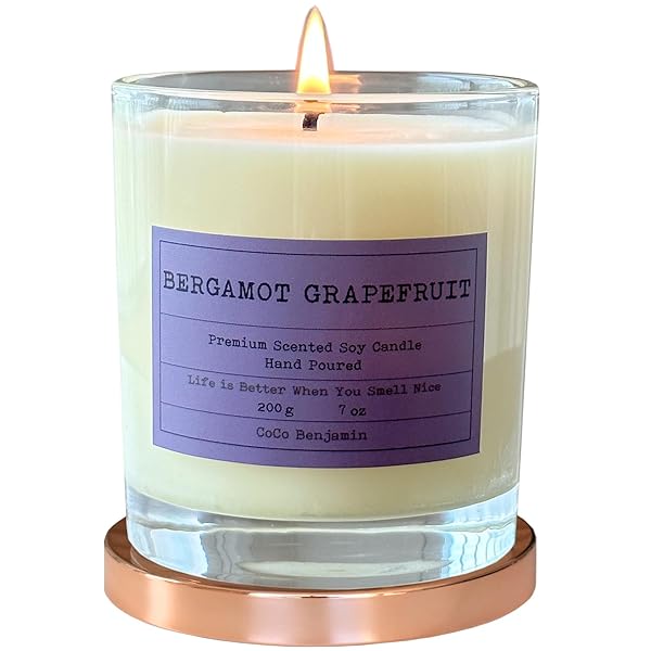 100% SOY, HIGHLY SCENTED, HAND POURED SOY CANDLE (BERGAMOT GRAPEFRUIT, TRANSPARENT 7OZ)