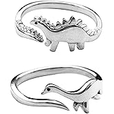 INENIMARTJ Dinosaur Rings, Cute Stegosaurus Tyrannosaurus And Triceratops Adjustable Rings,For Him Her Personalized, Jurassic Era Dinosaur Ring for Men Women (B)