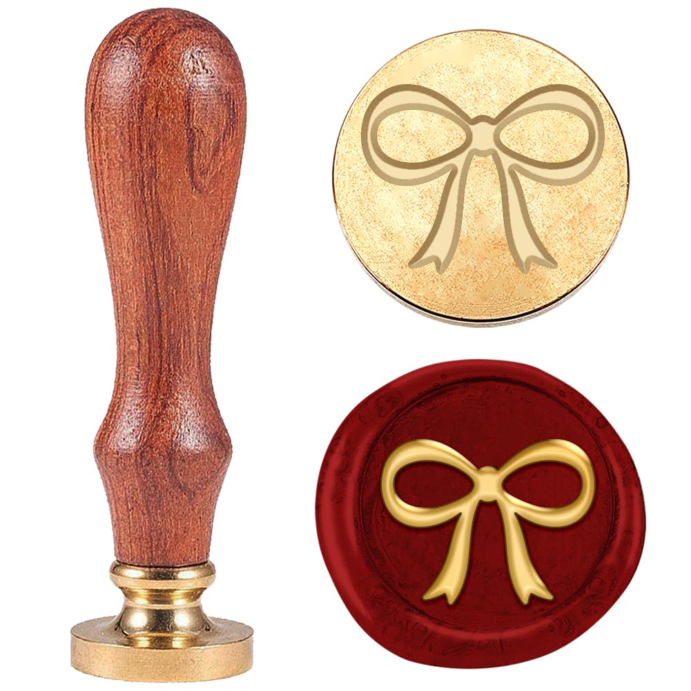 DELORIGIN 3D Bow 1" Wax Seal Stamp Vintage Sealing Stamps Removable Brass Head Seal Stamp with Wooden Handle Sealing Wax for Envelope Greeting Card Letter Wedding Invitations Gift Wrapping Decor
