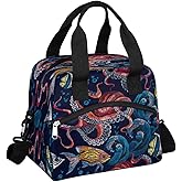 Insulated Lunch Bag Undersea Fish Octopus Lunch Box for Women Men Reusable Lunch Tote Bag with Adjustable Shoulder Belt Portable Lunchbox Cooler Bag Organizer for Office Work Picnic
