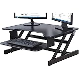 Rocelco ADR Height Adjustable Sit/Stand Desk Computer Riser, Dual Monitor Capable, 50lb Capacity - 32" wide With Retractable Keyboard Tray - Black Finish