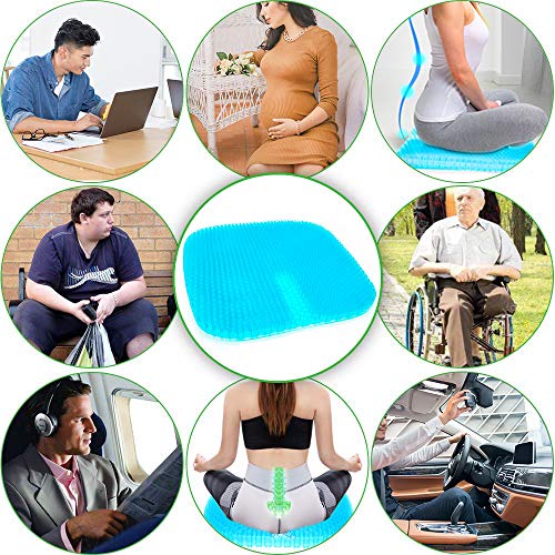 Vodche Large Gel Seat Cushion, New Upgrade Wheelchair Cushion with Non-Slip Cover Breathable Honeycomb Design Relief Back Pain Egg Seat Cushion Pad fits for Office Chair and Car,Wheelchair