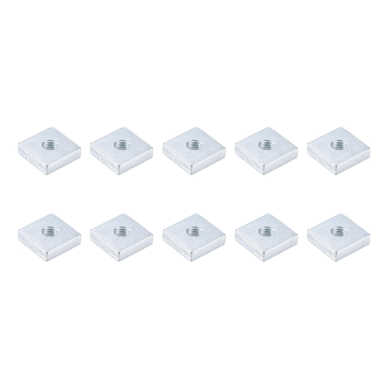 METALLIXITY Square Nuts (M6x16mmx5mm/M6x0.63"x0.2") 10Pcs, Carbon Steel Zinc-Plated Square Machine Screw Nuts - for Indoor and Outdoor, Silver