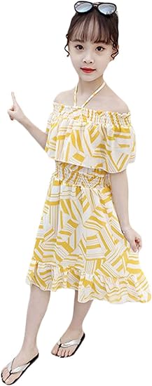 Amazon Co Jp Shuming 女の子 ワンピース 夏 ロングワンピース キッズ 肩出し かわいい 子供服 ドレス シフォン Aライン おしゃれ ガールズワンピース リゾート ビーチ 服 ファッション小物