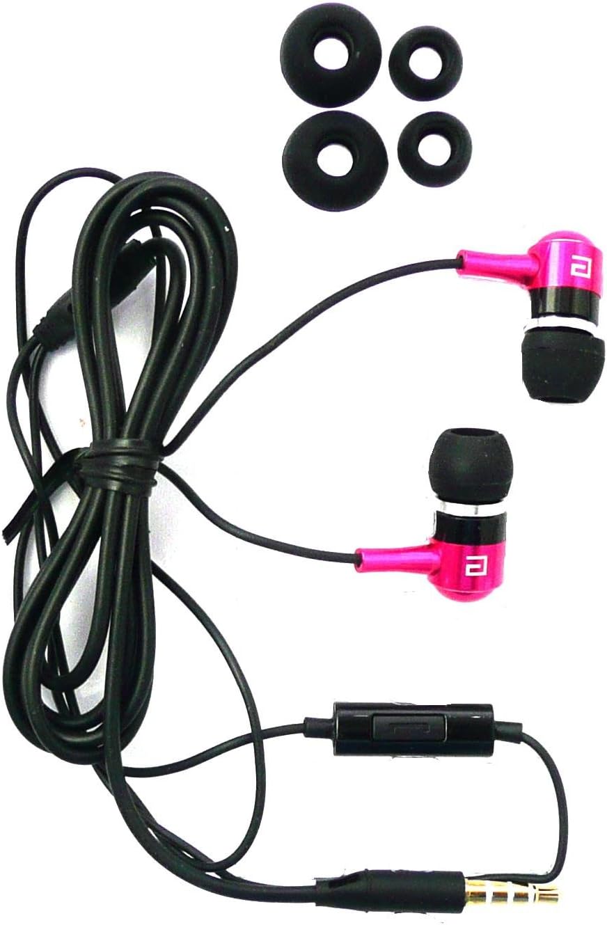 Langston ® Pink / Black Metal Earbuds High Definition Sound In Ear Stereo Handfree Headset With Microphone Suitable For NGM Harley Davidson / NGM Dynamic Jump