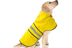 DADANFLY Dog Raincoat Waterproof Reflective Slicker - Lightweight Breathable Hooded Poncho Rain Coat Jacket with Adjustable Belly Strap and Leash Hole for Small Medium Large Dogs (Medium, Yellow)
