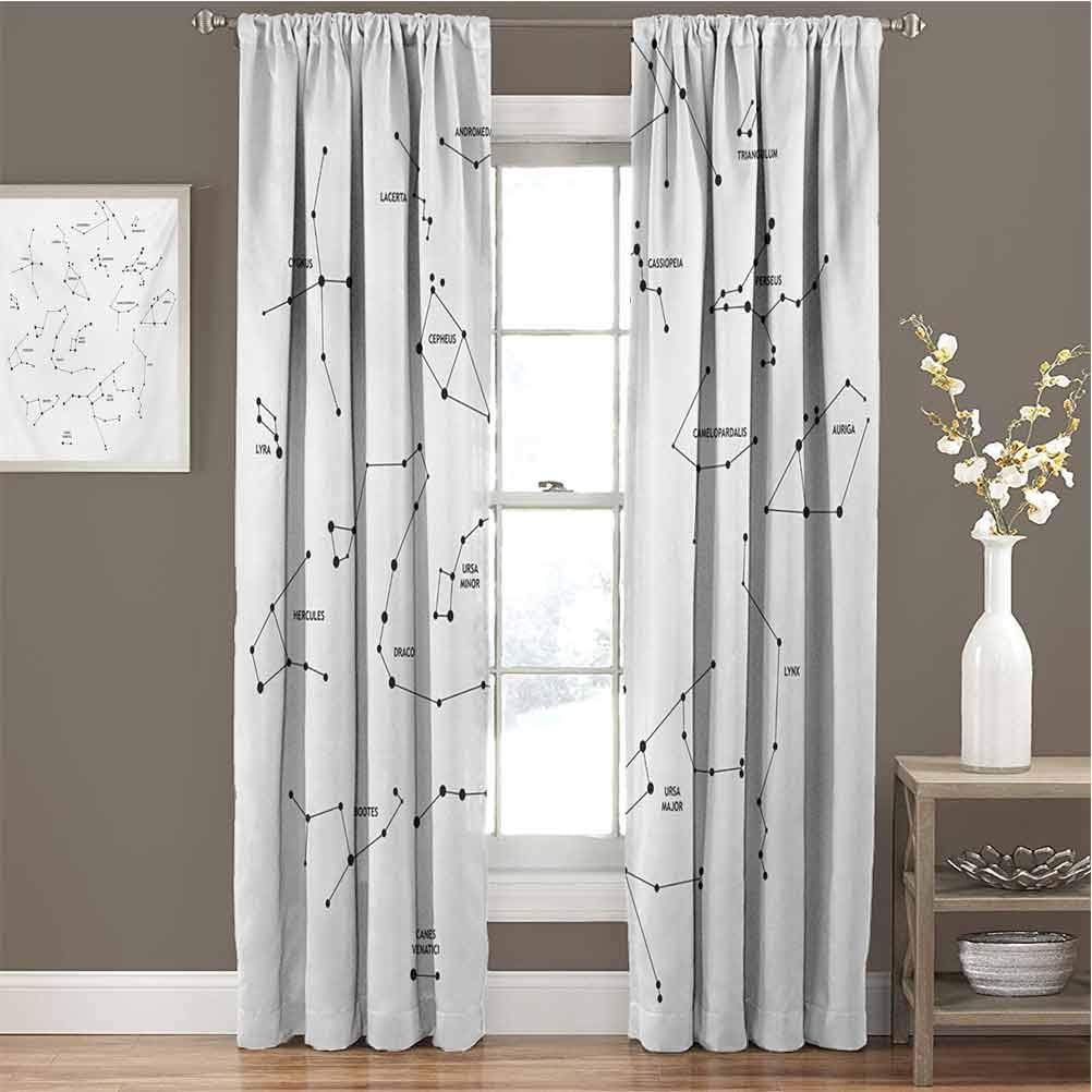 Constellation 99% Blackout Curtains Astronomic Theme Group Stars Names Classical Scientific Composition for Bedroom Kindergarten Living Room W72 x L72 Inch Charcoal Grey White