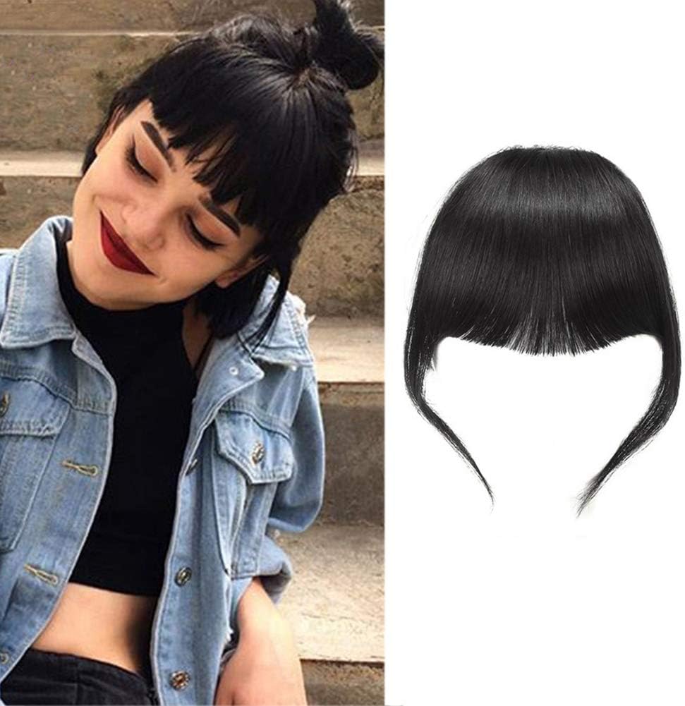 Clip in Bangs Real Human Hair Thick Neat Bangs Natural Remy Bangs Soft Fringe Hair Extensions For Women/Girls,Jet Black…