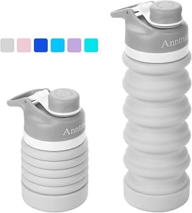 Anntrue Collapsible Water Bottle BPA Free, FDA Approved Food-Grade Silicone Portable Leak Proof Travel Water Bottle, 18oz