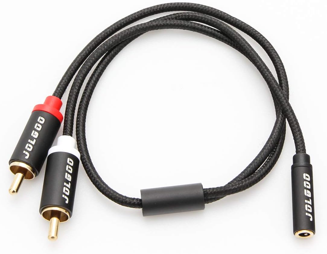 JOLGOO 3.5 mm Female TRS to Dual RCA Stereo Breakout Cable, Black Nylon Braided, 3.5mm Female to 2 Male RCA Adapter Audio Stereo Cable, 16 Inch/40cm: Home Audio & Theater