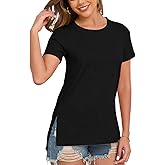 Womens Side Split Casual Summer Tops Short Sleeve T-Shirts