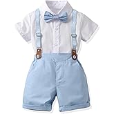 Boys Summer Formal Outfit Set - Gentleman Baby Boy Outfit Toddler Suit Short Sleeve Bow Tie Shirt Pants
