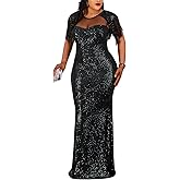 Cololura Sexy Sequin Tassel Mesh Perspective Party Cocktail Bodycon Evening Club Maxi Dress