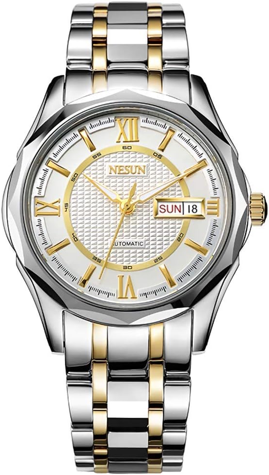 Nesun Men's Wrist Watch Automatic Mechanical Calendar with Steel Band