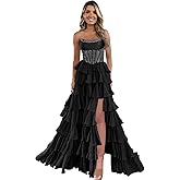 SeaGentSuit Tiered Strapless Prom Dresses Long 2026 Ruffle Sparkly Corset Formal Evening Gown with Slit
