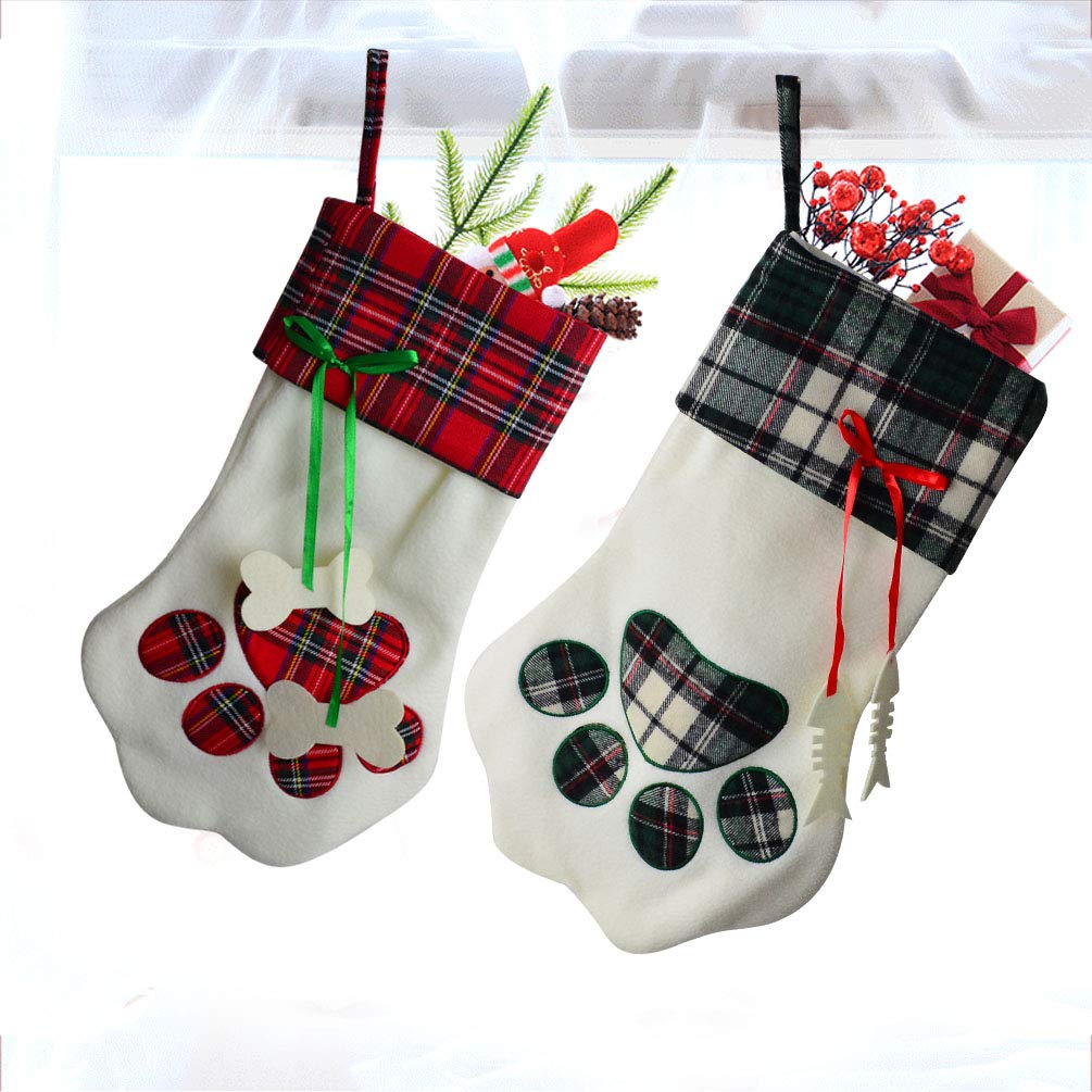 Yolyoo 2pcs Dog Paw Christmas Stocking,17.2’’ Large Christmas Stockings The Dog Feet Shape Pattern Holiday Hanging Stocking Decoration