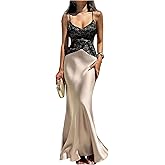 OYOANGLE Women's Floral Lace Draped Silky Fishtail Bodycon Dress Backless Cocktail Long Dresses