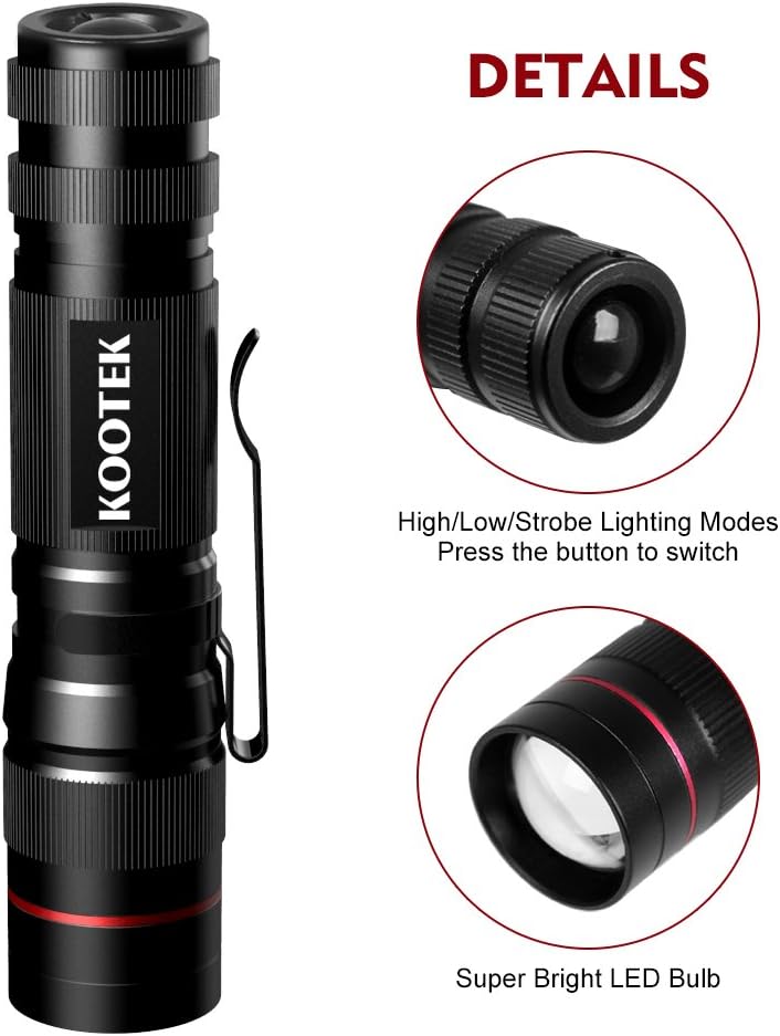 Kootek 5 Pack Super Mini Flashlights LED Waterproof Zoomable Bright Flashlight for Kids Child Outdoor Hiking Biking Camping Cycling Emergency Light (0.83 Inch Wide) - - 