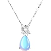Gemstone Necklace for Women Blue Moonstone - 925 Sterling Silver Waterdrop Teardrop Pendant Cubic Zirconia Adjustable Jewelry Gifts for Mom Wife Daughter Birthday Anniversary Christmas Valentines