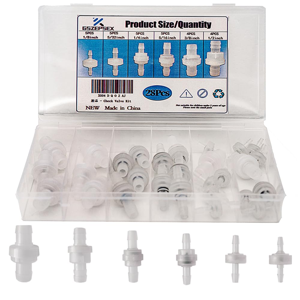 Photo 1 of 28 Pcs Plastic Check Valves, Plug-in Barb One Way Vacuum Check Valves for Liquids and Gases (1/8, 5/32, 1/4, 5/16, 3/8, 1/2 inch)