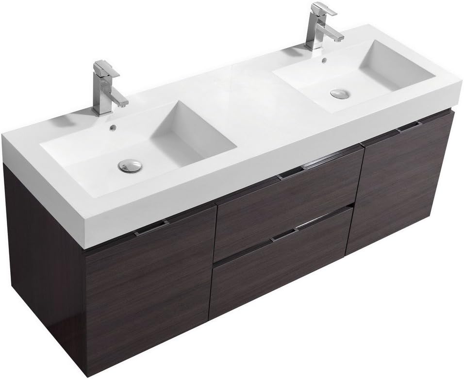 Bliss 60" Double Sink Wall Mount Modern Bathroom Vanity With Acrylic Sink (high gloss grey oak)