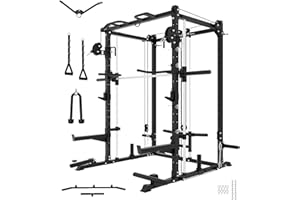 Eonfit E3 Smith Machine for Home Gym Equipment, Multi-Function Power Cage Squat Rack with Cable Crossover LAT Pulldown Pulley