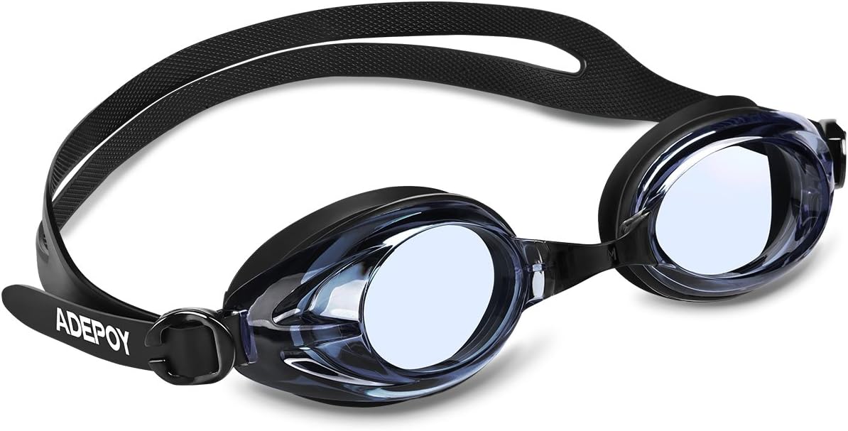 Adepoy Swimming Goggles Anti Fog Crystal Clear Vision with UV Protection No Leaking Easy to Adjust Comfortable for Adults Men Women-Black Blue
