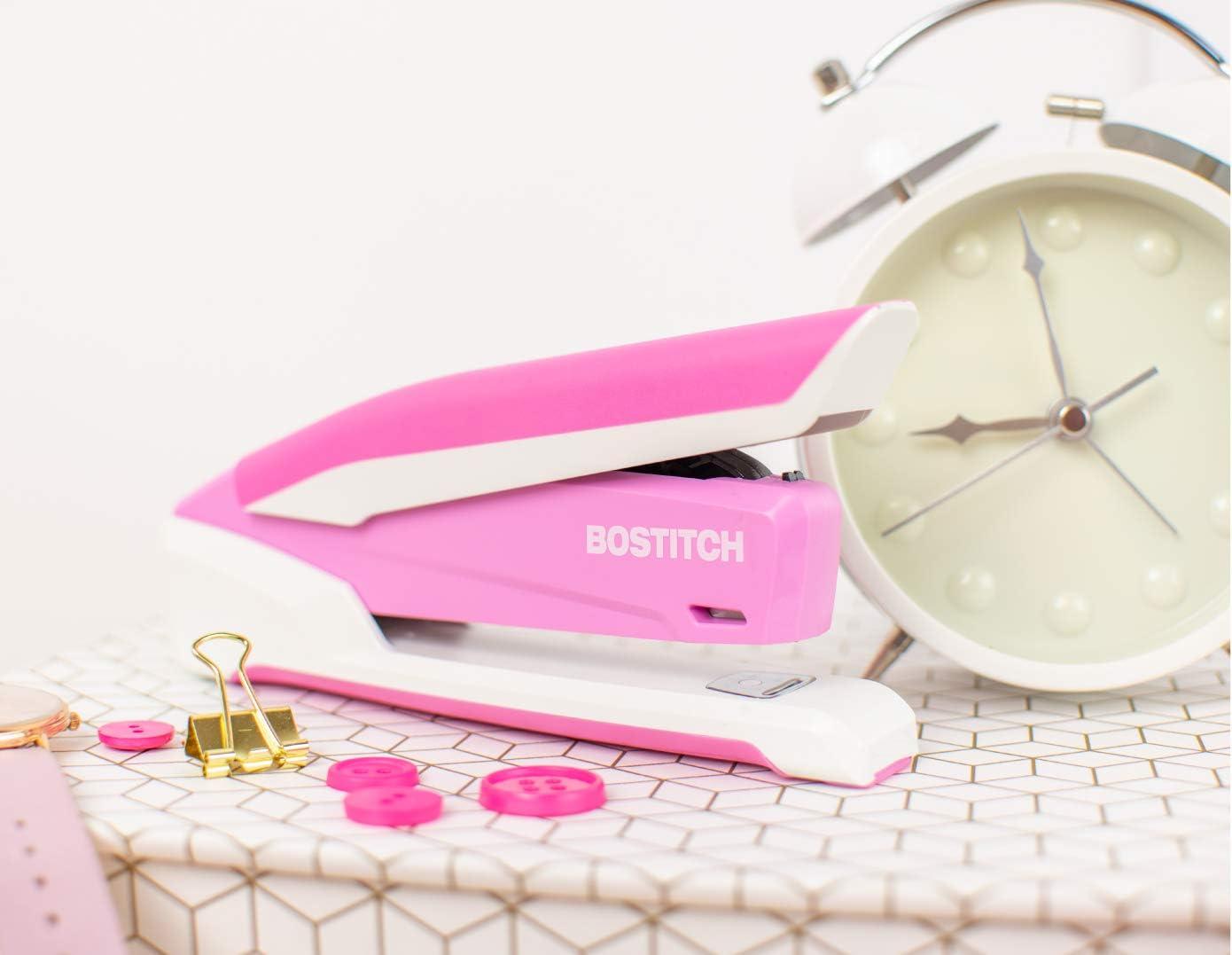 Bostitch InPower Spring-Powered Desktop Stapler, Breast Cancer Awareness Pink (1188) : Desk Staplers : Office Products