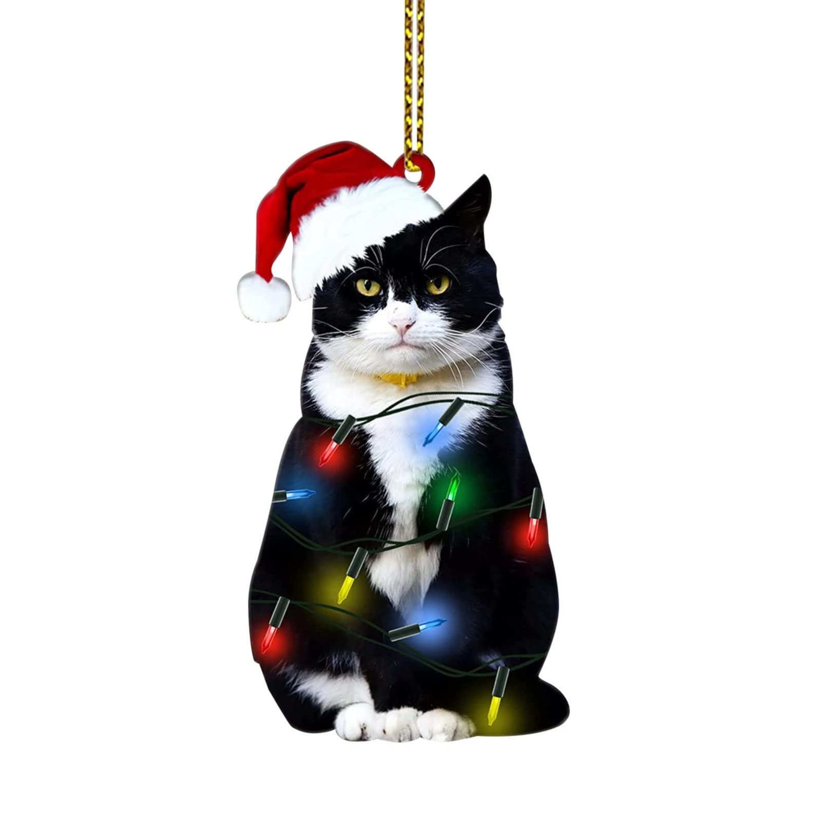 Black Cat Christmas Ornament,Christmas Tree Decorations Acrylic Christmas Decorations Cut Funny Pendant Novelty Baubles Party Holiday Home Interior Decor Car Hanging Ornaments Kids Cat Lovers Gifts