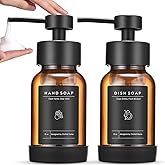 Foaming Soap Dispenser Set, Glass Foam Soap Dispenser with Plastic Pump, 8.5oz Empty Refillable Glass Bottle for Liquid Soap - Kitchen, Bathroom, Commercial